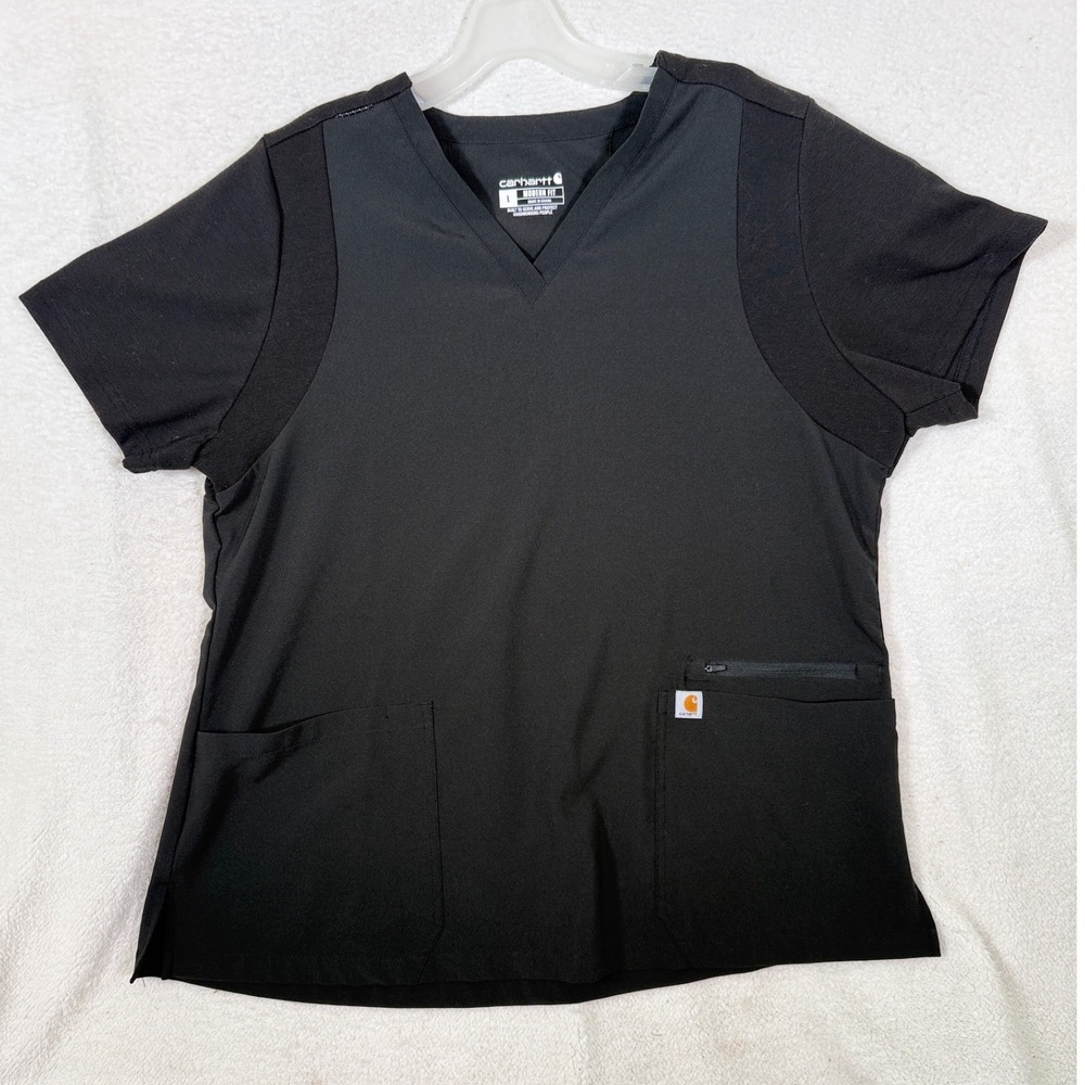 Carhartt Force Modern Fit Scrub Top Womens Large Black V-Neck Pocket C13210